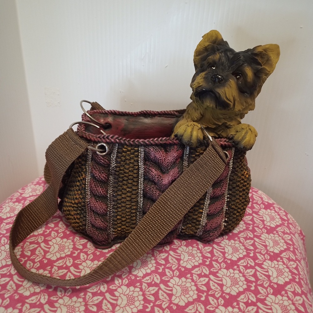 Resin Yorkie Dog in Purse Planter/Magazine Holder